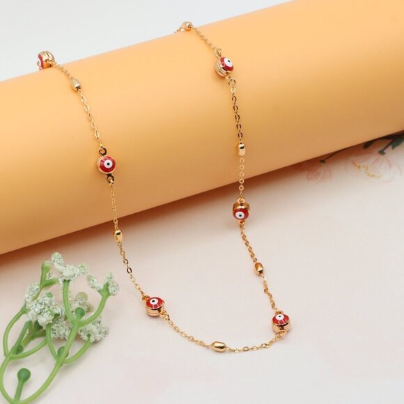 Rose Gold Evil Eye Necklace with Red Beads, Elegant and Unique, XPNL0250 - Picture 8 of 12